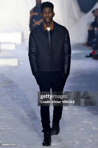 Model walks the runway at the Ermenegildo Zegna show during Milan Men's Fashion Week Fall/Winter 2018/19 on January 12, 2018 in Milan, Italy.