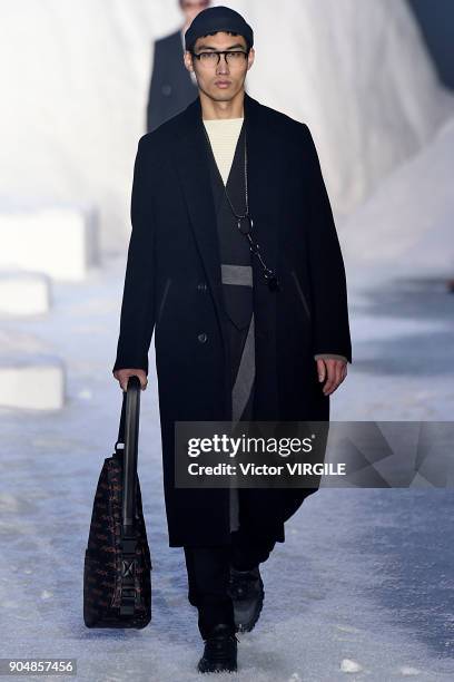 Model walks the runway at the Ermenegildo Zegna show during Milan Men's Fashion Week Fall/Winter 2018/19 on January 12, 2018 in Milan, Italy.