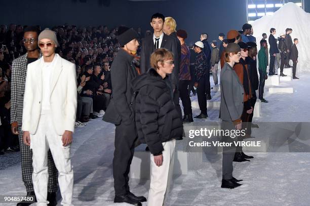 Model walks the runway at the Ermenegildo Zegna show during Milan Men's Fashion Week Fall/Winter 2018/19 on January 12, 2018 in Milan, Italy.