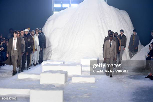 Model walks the runway at the Ermenegildo Zegna show during Milan Men's Fashion Week Fall/Winter 2018/19 on January 12, 2018 in Milan, Italy.