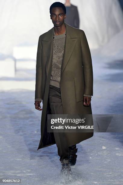 Model walks the runway at the Ermenegildo Zegna show during Milan Men's Fashion Week Fall/Winter 2018/19 on January 12, 2018 in Milan, Italy.