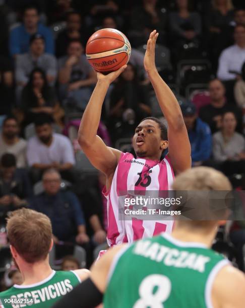Malcolm Hill of Bonn controls the ball during the Basketball Champions League match between Telekom Baskets Bonn and Stelmet Zielona Gora at Telekom...