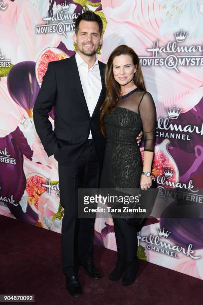 Actors Kristoffer Polaha and Julianne Morris attend Hallmark Channel and Hallmark Movies and Mysteries Winter 2018 TCA Press Tour at Tournament House...