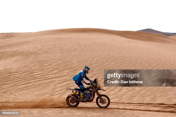 Adrien Van Beveren of France and Yamaha Yamalube Official Rally Team rides a WR450F Yamaha bike in the Elite ASO during stage eight of the 2018 Dakar...