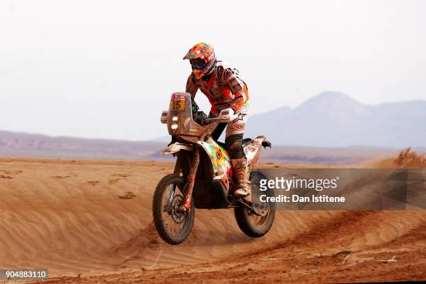 Laia Sanz of Spain and KTM rides a 450 Rally Replica KTM bike in the Elite ASO during stage eight of the 2018 Dakar Rally between Uyuni and Tupiza on...