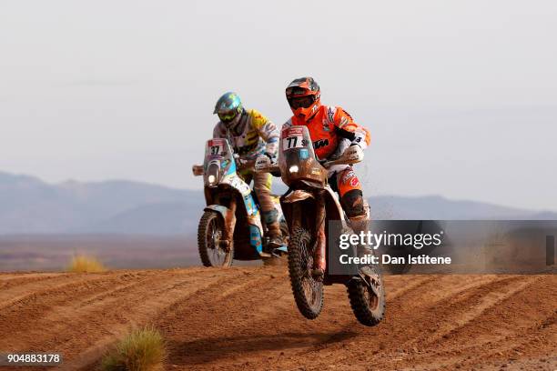Luciano Benavides of Argentina and KTM Factory Racing rides a KTM 450 Rally in the Classe 2.1 : Super Production ahead of Milan Engel of the Czech...