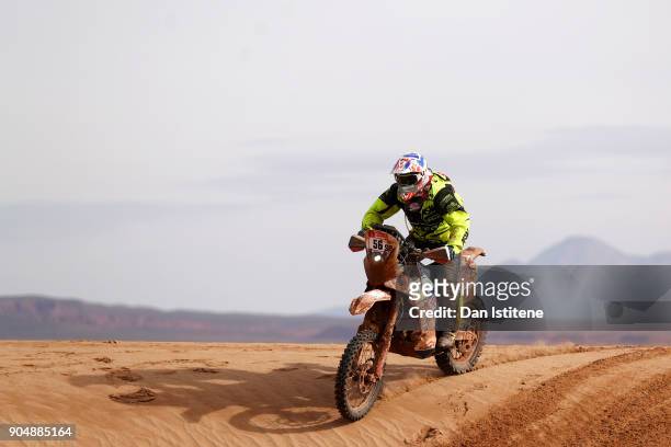 Fausto Mota of Spain and Tesla-Tamega Rally rides a PKL 450 KTM bike in the Classe 2.2 : Marathon during stage eight of the 2018 Dakar Rally between...