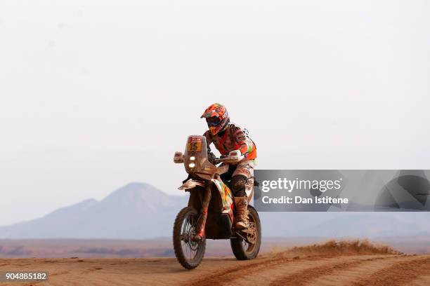 Laia Sanz of Spain and KTM rides a 450 Rally Replica KTM bike in the Elite ASO during stage eight of the 2018 Dakar Rally between Uyuni and Tupiza on...