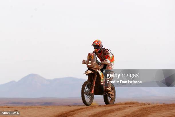 Laia Sanz of Spain and KTM rides a 450 Rally Replica KTM bike in the Elite ASO during stage eight of the 2018 Dakar Rally between Uyuni and Tupiza on...