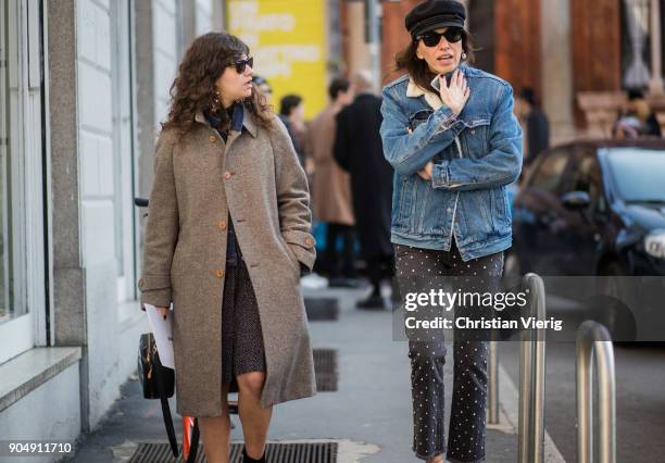 Viviana Volpicella wearing flat cap, denim jacket is seen outside MSGM during Milan Men's Fashion Week Fall/Winter 2018/19 on January 14, 2018 in...