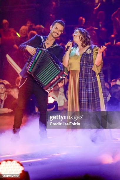 German singer and presenter Florian Silbereisen and Kathy Kelly perform at the 'Schlagerchampions - Das grosse Fest der Besten' TV Show at Velodrom...