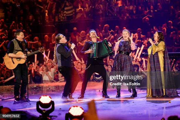 The Kelly family and German singer and presenter Florian Silbereisen perform at the 'Schlagerchampions - Das grosse Fest der Besten' TV Show at...