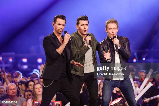 Florian Silbereisen, Jan Smit and Christoff De Bolle alias Klubbb3 perform at the 'Schlagerchampions - Das grosse Fest der Besten' TV Show at...