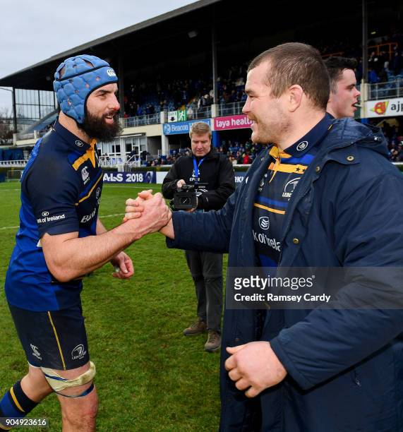 Dublin , Ireland - 14 January 2018; Scott Fardy, left, and Jack McGrath of Leinster following the European Rugby Champions Cup Pool 3 Round 5 match...