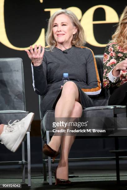 Actor Catherine O'Hara of 'Schitt's Creek' speaks onstage during the POPTV portion of the 2018 Winter Television Critics Association Press Tour at...