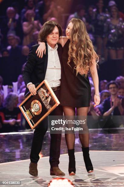 German singer Juergen Drews and his daughter Joelina Drews during the 'Schlagerchampions - Das grosse Fest der Besten' TV Show at Velodrom on January...