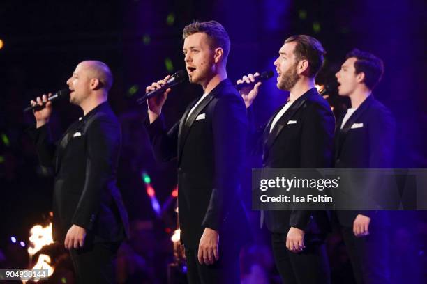 Ten Tenors perform at the 'Schlagerchampions - Das grosse Fest der Besten' TV Show at Velodrom on January 13, 2018 in Berlin, Germany.