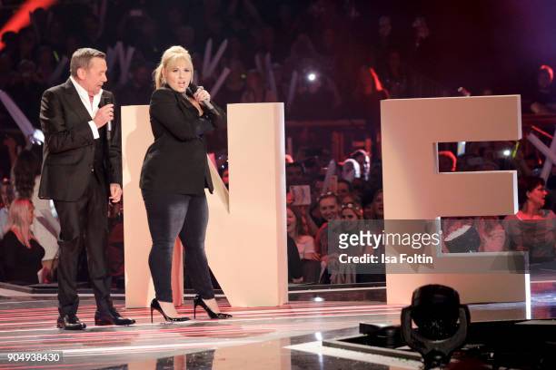 German singer Roland Kaiser and irish singer Maite Kelly perform at the 'Schlagerchampions - Das grosse Fest der Besten' TV Show at Velodrom on...