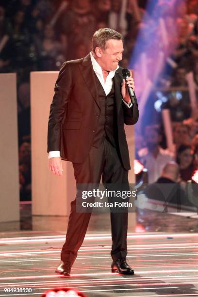 German singer Roland Kaiser performs at the 'Schlagerchampions - Das grosse Fest der Besten' TV Show at Velodrom on January 13, 2018 in Berlin,...