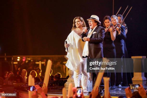 The Italian duo Al Bano and Romina Power perform at the 'Schlagerchampions - Das grosse Fest der Besten' TV Show at Velodrom on January 13, 2018 in...