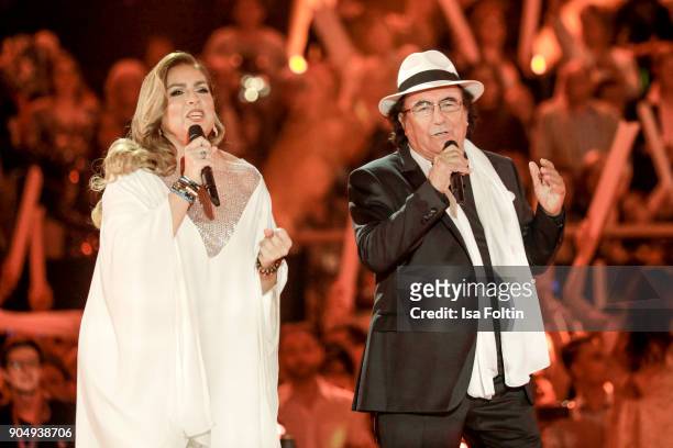 The Italian duo Al Bano and Romina Power perform at the 'Schlagerchampions - Das grosse Fest der Besten' TV Show at Velodrom on January 13, 2018 in...