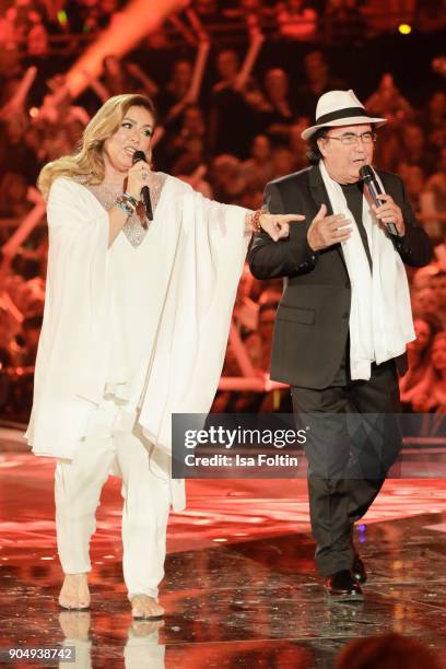 The Italian duo Al Bano and Romina Power perform at the 'Schlagerchampions - Das grosse Fest der Besten' TV Show at Velodrom on January 13, 2018 in...