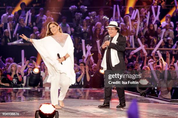 The Italian duo Al Bano and Romina Power perform at the 'Schlagerchampions - Das grosse Fest der Besten' TV Show at Velodrom on January 13, 2018 in...