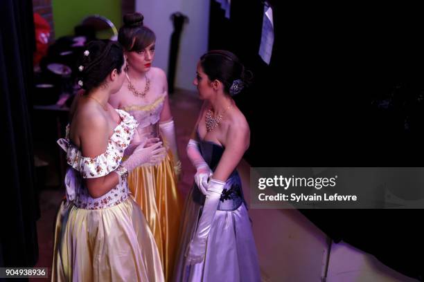 Dancers are waiting to start the "Bal de l'Empereur" on January 14, 2018 in Villeneuve-d'Ascq, France.