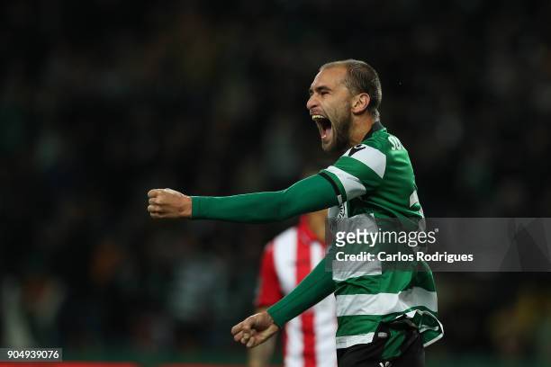 January 14: Sporting CP forward Bas Dost from Holland celebrates scoring Sporting goal during the Portuguese Primeira Liga match between Sporting CP...