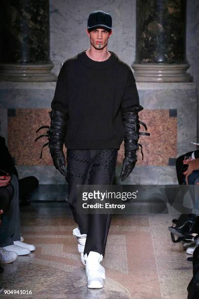 Tom Notte & Bart van de Bosch at the runway at the Les Hommes show during Milan Men's Fashion Week Fall/Winter 2018/19 on January 13, 2018 in Milan,...