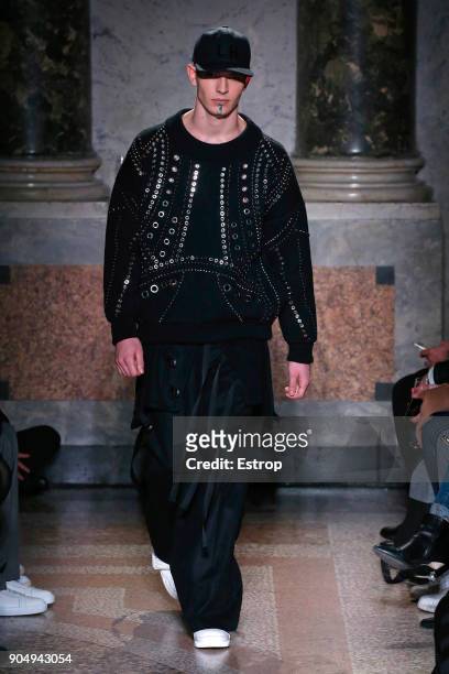 Tom Notte & Bart van de Bosch at the runway at the Les Hommes show during Milan Men's Fashion Week Fall/Winter 2018/19 on January 13, 2018 in Milan,...