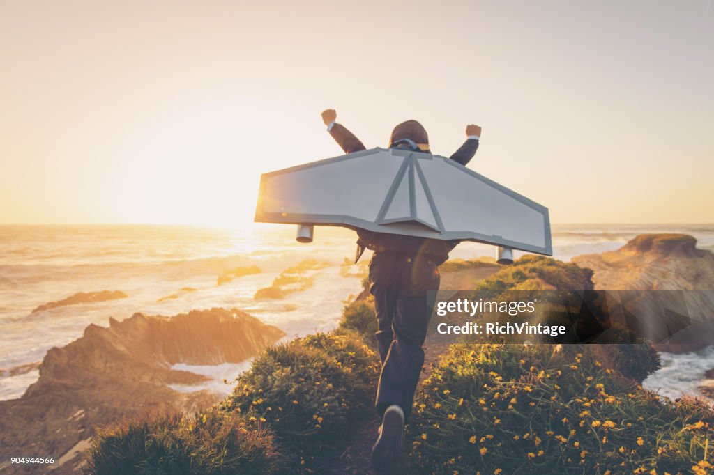 Zakelijke jongen met Jet Pack in Californië