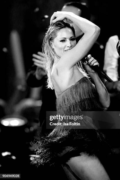 German singer Helene Fischer performs at the 'Schlagerchampions - Das grosse Fest der Besten' TV Show at Velodrom on January 13, 2018 in Berlin,...