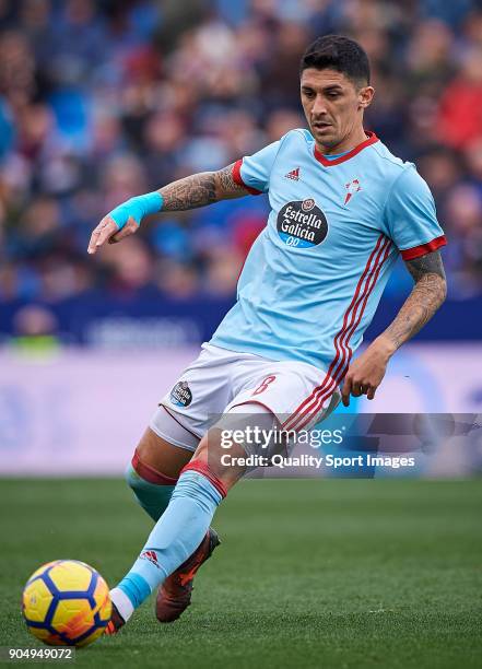 Pablo Hernandez of Celta de Vigo in action during the La Liga match between Levante and Celta de Vigo at Ciutat de Valencia stadium on January 14,...