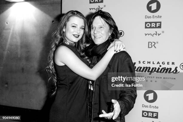 German singer Juergen Drews and his daughter Joelina Drews attend the 'Schlagerchampions - Das grosse Fest der Besten' TV Show at Velodrom on January...