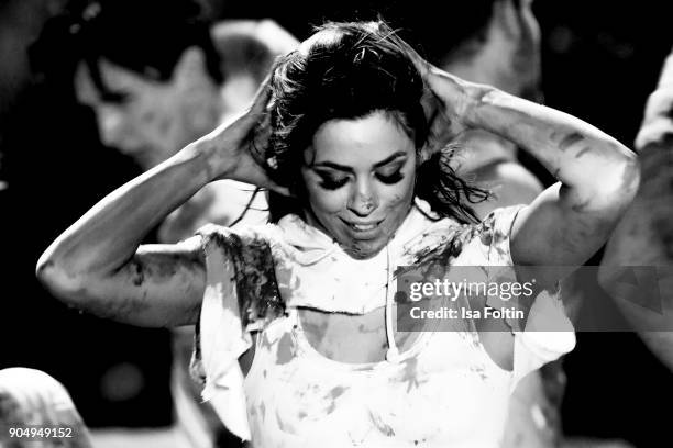 German singer Vanessa Mai performs at the 'Schlagerchampions - Das grosse Fest der Besten' TV Show at Velodrom on January 13, 2018 in Berlin, Germany.