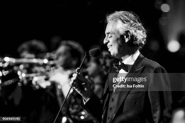Opera singer Andrea Bocelli performs at the 'Schlagerchampions - Das grosse Fest der Besten' TV Show at Velodrom on January 13, 2018 in Berlin,...
