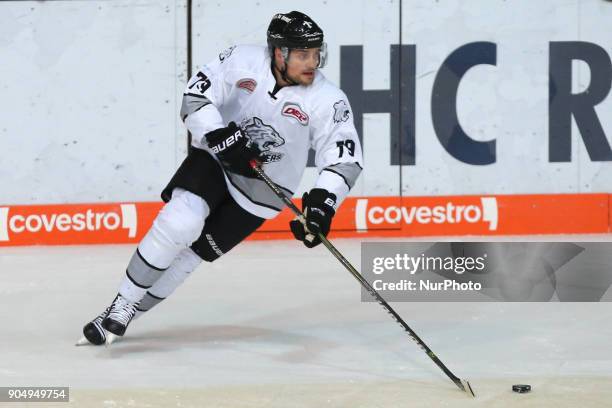 John Mitchell of Nuernberg Ice Tigers during 42th Gameday of German Ice Hockey League between Red Bull Munich and Nuernberg Ice Tigers at...