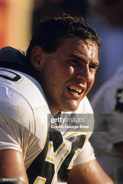 Guard Steve Trapilo of the New Orleans Saints takes a rest on the bench during the game against the San Francisco 49ers at Candlestick Park on...