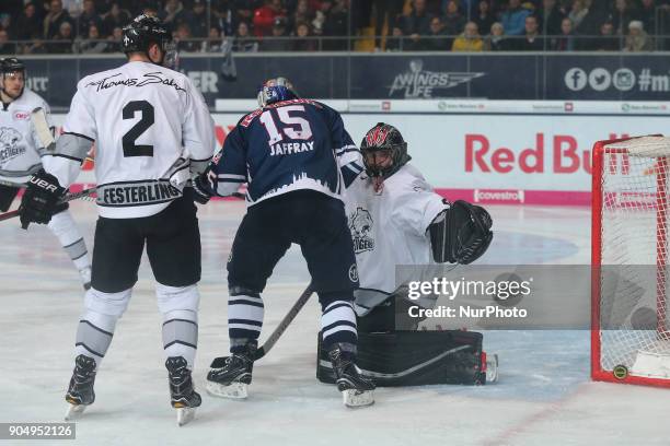 Andreas Jenike of Nuernberg Ice Tigers during 42th Gameday of German Ice Hockey League between Red Bull Munich and Nuernberg Ice Tigers at...