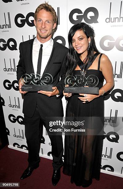 Jenson Button and Lily Allen attends the 2009 GQ Men Of The Year Awards at The Royal Opera House on September 8, 2009 in London, England.