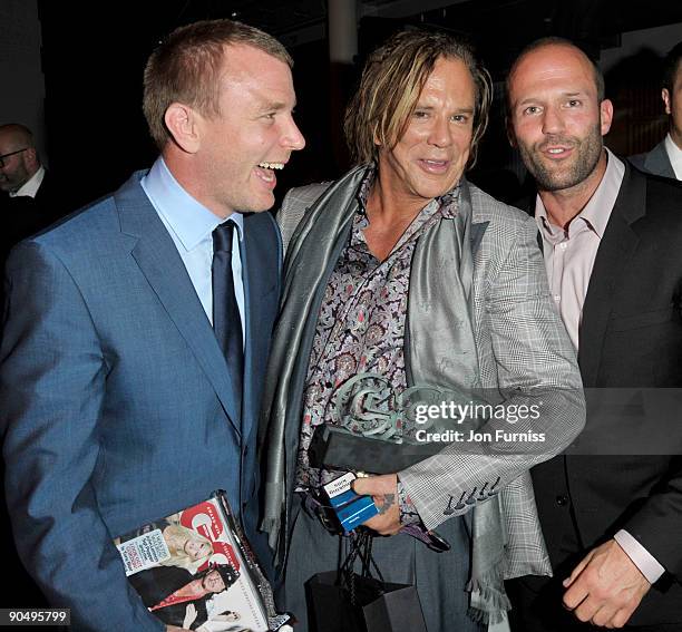 Guy Ritchie, Micky Rourke and Jason Streatham attends the 2009 GQ Men Of The Year Awards at The Royal Opera House on September 8, 2009 in London,...