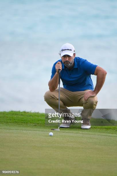Matthew Goggin lines up a putt on the 11th hole during the second round of the Web.com Tour's The Bahamas Great Exuma Classic at Sandals Emerald Bay...