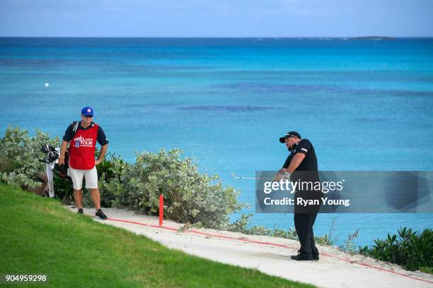 Brendon de Jonge plays a shot on the 16th hole during the second round of the Web.com Tour's The Bahamas Great Exuma Classic at Sandals Emerald Bay -...