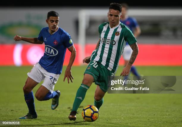 Rio Ave FC forward Oscar Barreto from Colombia with CF Os Belenenses midfielder Benny Dias from Portugal in action during the Primeira Liga match...