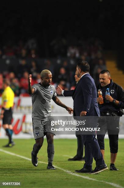 Dorlan Pabon of Monterrey celebrates his goal against Veracruz during their Mexican Clausura tournament football match at the Luis Pirata Fuente...