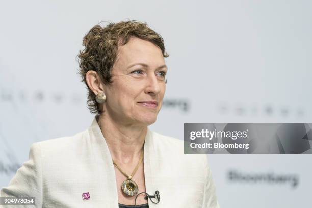 Inga Beale, chief executive officer of Lloyd's of London, pauses during a Bloomberg Television interview on the sidelines of the Hong Kong Asian...