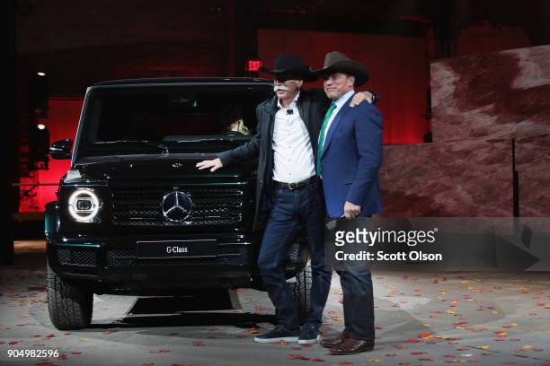 Dieter Zetsche , chairman of the board of management of Daimler AG, and former California Governor Arnold Schwarzenegger introduce the 2019...