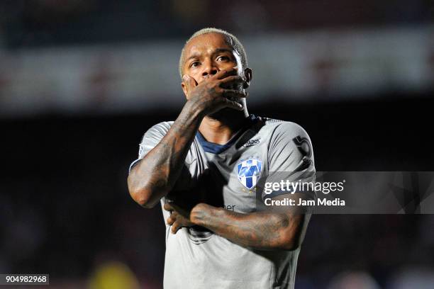 Dorlan Pabon of Monterrey celebrates after scoring the second goal of his team during the second round match between Veracruz and Monterrey as part...