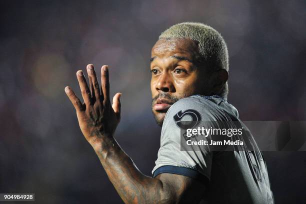 Dorlan Pabon of Monterrey gestures during the second round match between Veracruz and Monterrey as part of Torneo Clausura 2018 Liga MX at Luis...